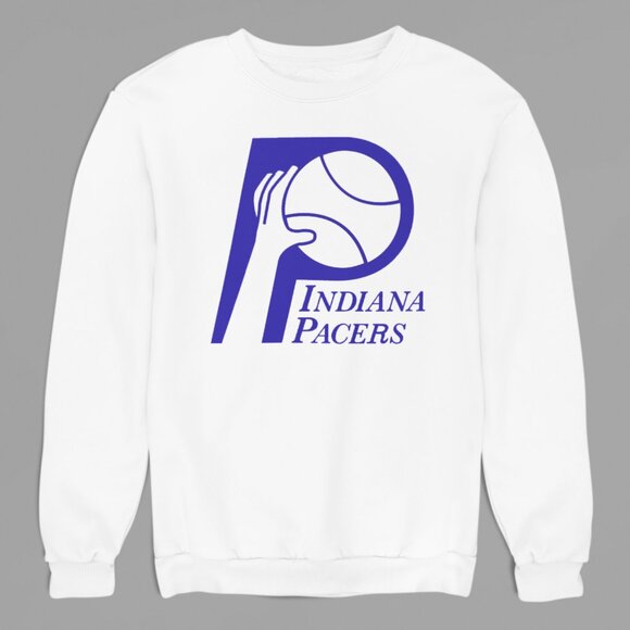 NEW Indiana Pacers Retro Logo Long Sleeve Fleece Crew Sweatshirt WHITE - Picture 1 of 2